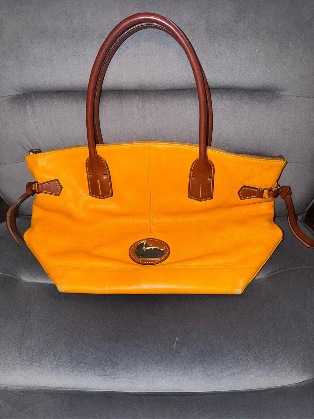 Dooney & Bourke Yellow Leather Tote with Brown Handles